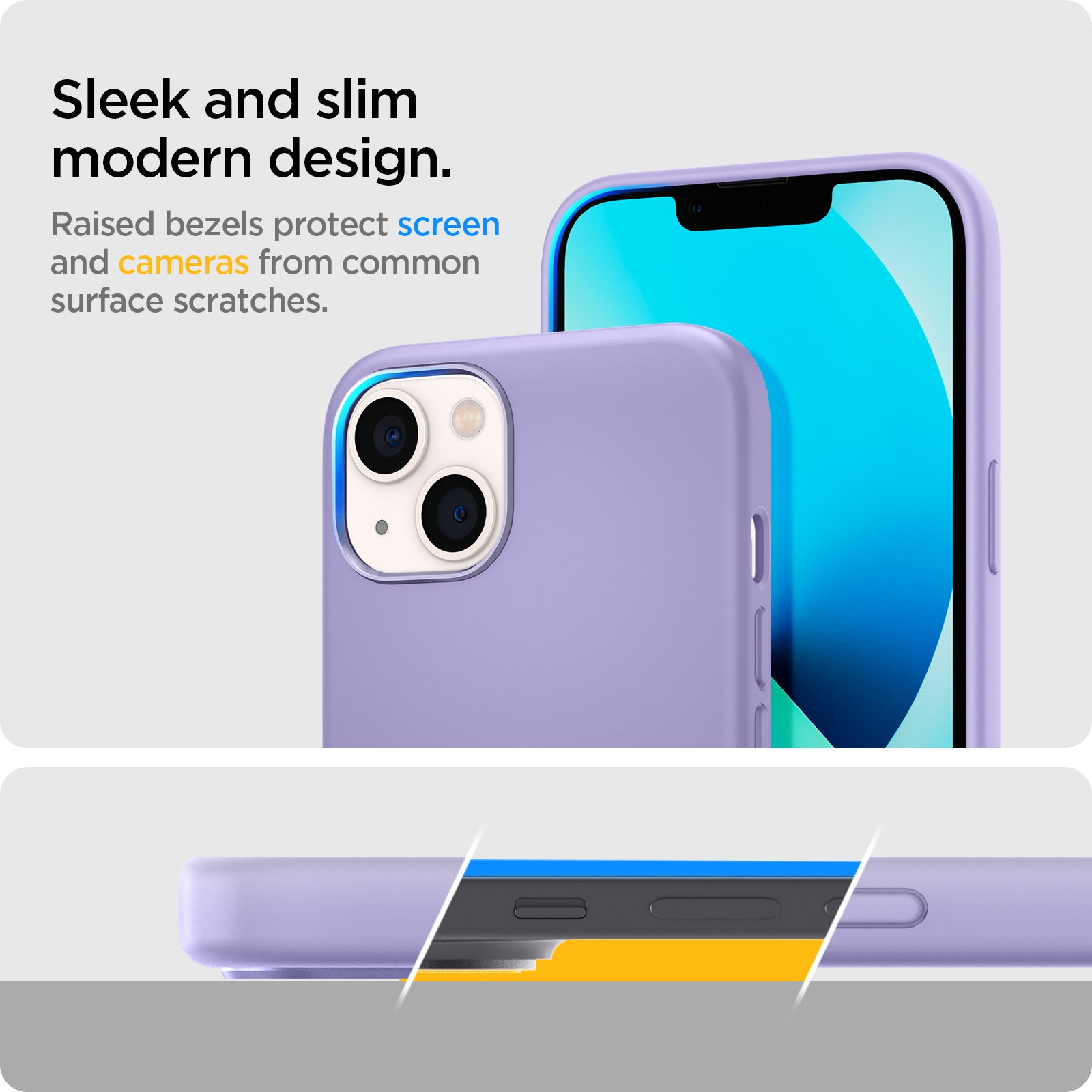 ACS03342 - iPhone 13 Mini Case Silicone Fit in iris purple showing the sleek and slim modern design. Raised bezels protect screen and cameras from common surface scratches