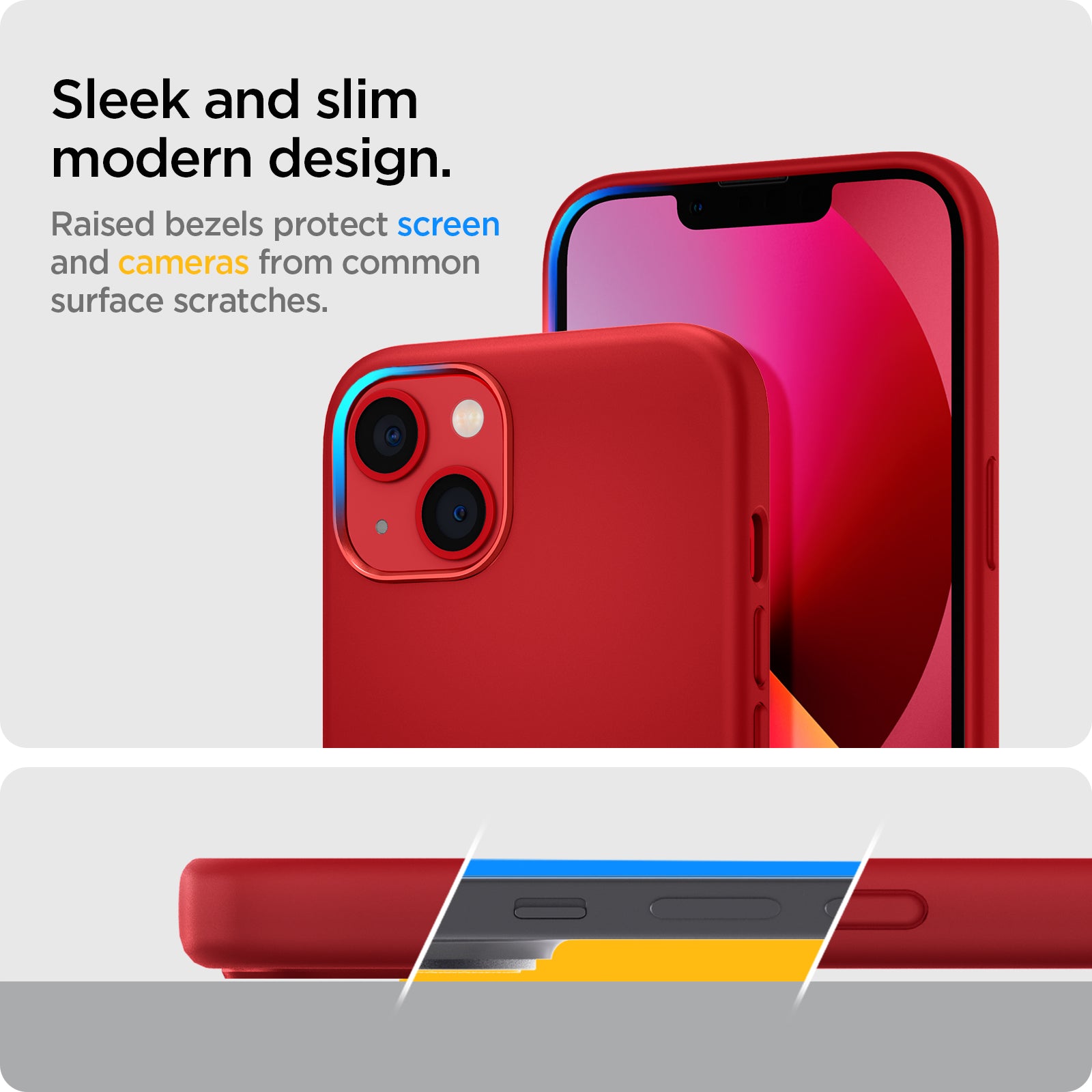 ACS03899 - iPhone 13 Case Silicone Fit in red showing the sleek and slim modern design. Raised bezels protect screen and cameras from common surface scratches