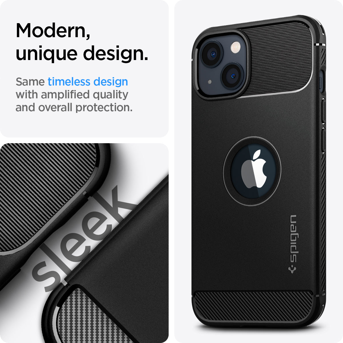 ACS03518 - iPhone 13 Case Rugged Armor in black showing the modern, unique design. Same timeless design with amplified quality and overall protection