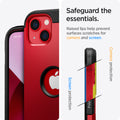 ACS03540 - iPhone 13 Case Tough Armor in red showing safeguard the essentials. Raised lips help prevent surfaces scratches for camera and screen.