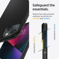 ACS03677 - iPhone 13 Case Thin Fit in black showing the raised lips help prevent surfaces scratches for camera and screen. Screen protection and Camera protection