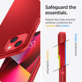 ACS03511 - iPhone 13 Case Thin Fit in red showing the raised lips help prevent surfaces scratches for camera and screen. Screen protection and Camera protection