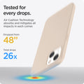 ACS03513 - iPhone 13 Case Thin Fit in sand beige showing tested for every drops with Air Cushion Technology absorbs and mitigates all impacts in each corner. Dropped from 48
