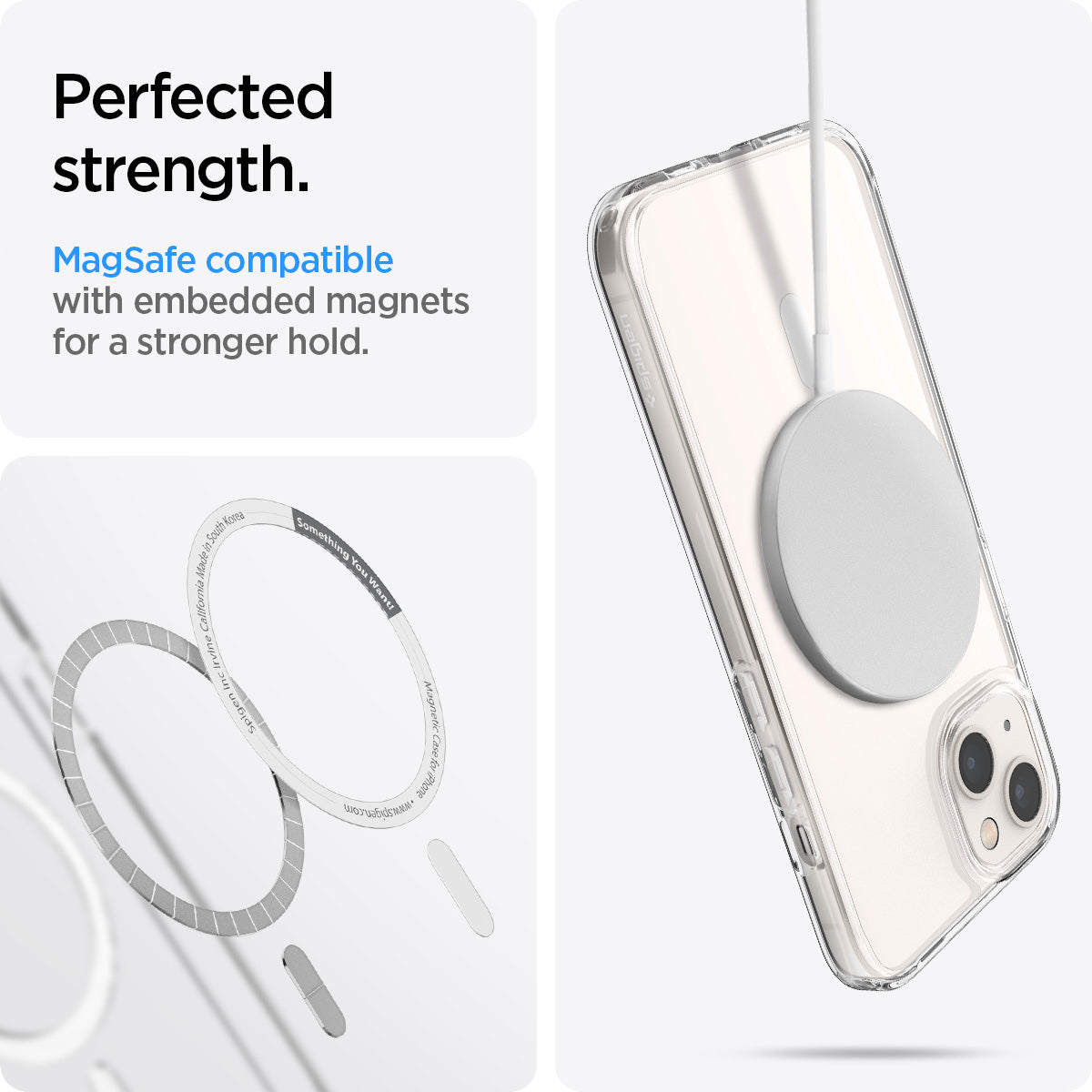 ACS03528 - iPhone 13 Case Ultra Hybrid Mag Safe Compatible in white showing the perfected strength. MagSafe compatible with embedded magnets for a stronger hold