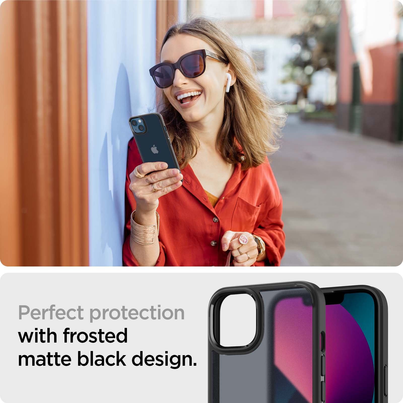 ACS03623 - iPhone 13 Case Ultra Hybrid Matte in frost black showing the perfect protection with frosted matte black design