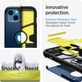 ACS03333 - iPhone 13 Mini Case Tough Armor in navy blue showing the innovative protection. Extreme Protection Tech dissipates impact shock throughout its foam