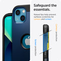 ACS03333 - iPhone 13 Mini Case Tough Armor in navy blue showing safeguard the essentials. Raised lips help prevent surfaces scratches for camera and screen.