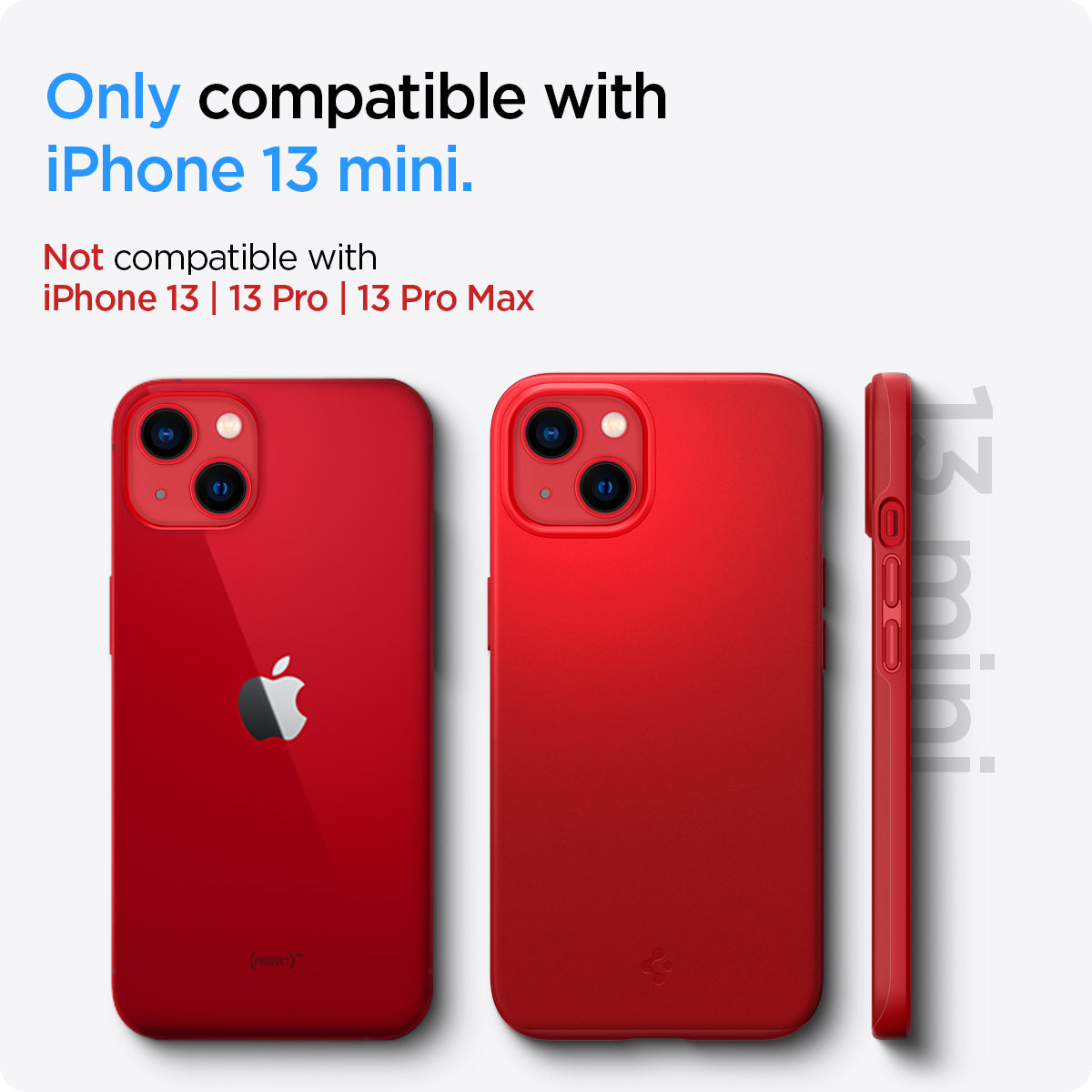 ACS03306 - iPhone 13 Mini Case Thin Fit in red showing the compatibility only with iPhone 13 mini. Not compatible with iPhone 13 | 13 Pro | 13 Pro Max