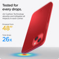 ACS03306 - iPhone 13 Mini Case Thin Fit in red showing tested for every drops with Air Cushion Technology absorbs and mitigates all impacts in each corner. Dropped from 48