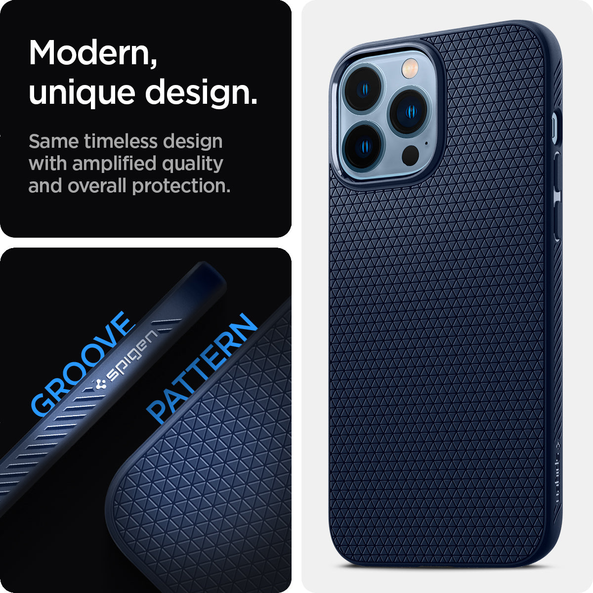 ACS03202 - iPhone 13 Pro Max Case Liquid Air in navy blue showing the modern, unique design. Same timeless design with amplified quality and overall protection.