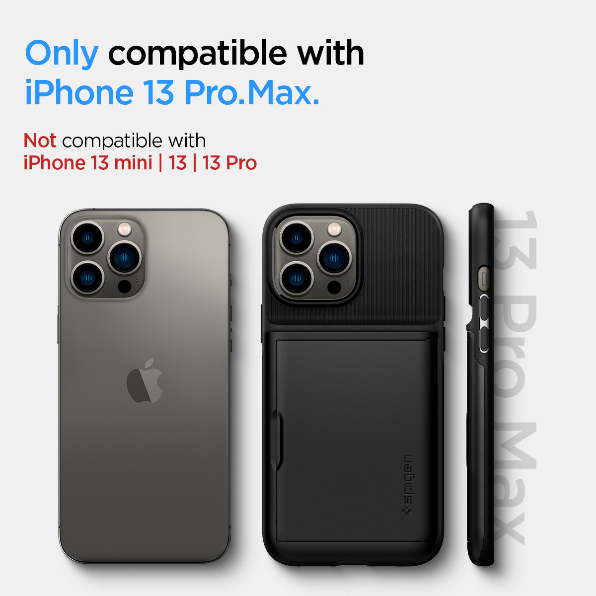 ACS03274 - iPhone 13 Pro Case Slim Armor CS in black showing only compatible with iPhone 13 pro. not compatible with iPhone 13 mini, 13, 13 pro max