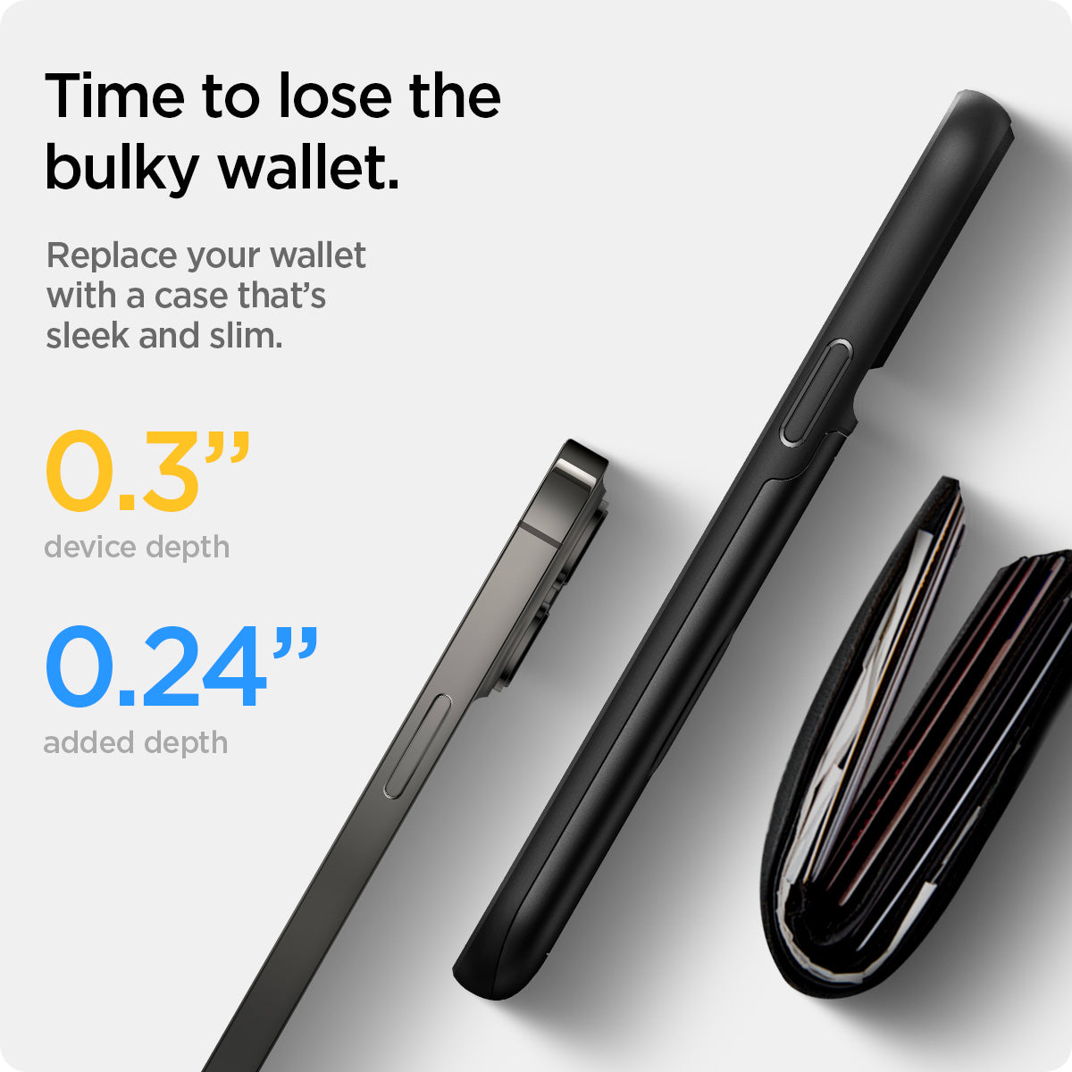 ACS03274 - iPhone 13 Pro Case Slim Armor CS in black showing time to lose the bulky wallet. Replace your wallet with a case that's sleek and slim.