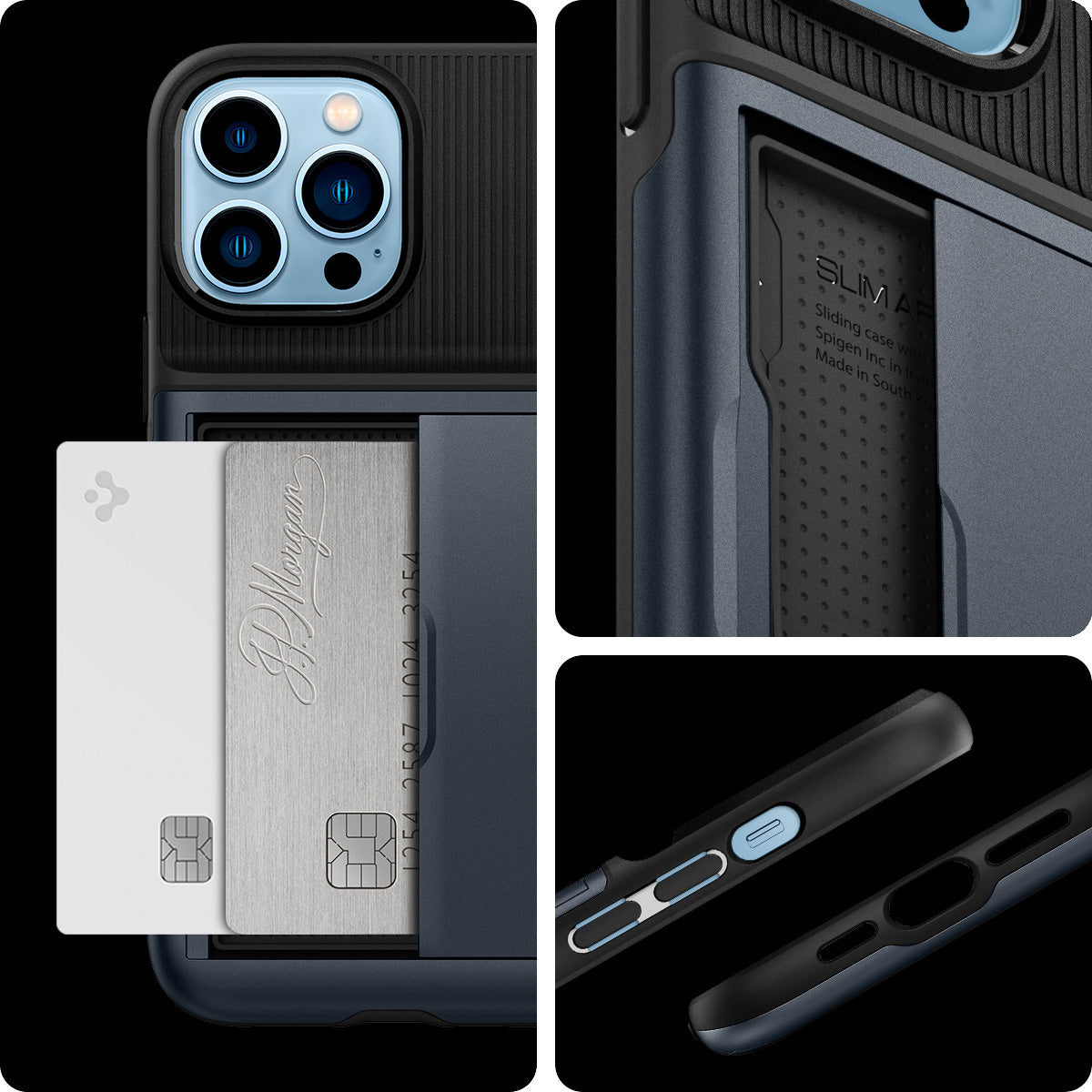 ACS03220 - iPhone 13 Pro Max Case Slim Armor CS in metal slate showing back for the card and case.