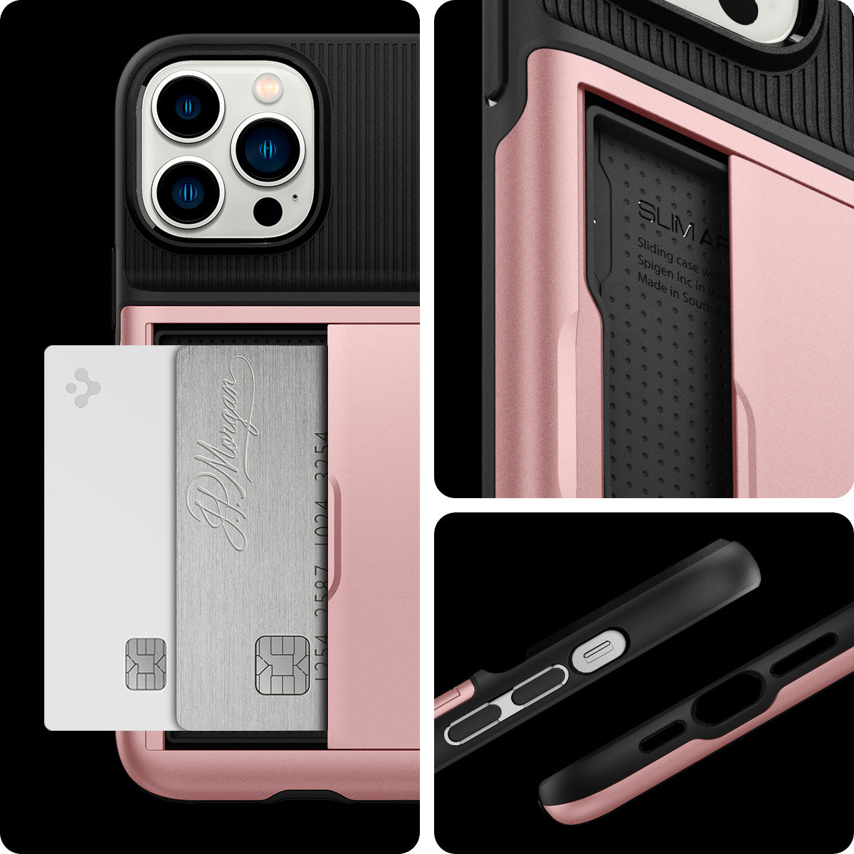 ACS03219 - iPhone 13 Pro Max Case Slim Armor CS in rose gold showing back for the card and case.