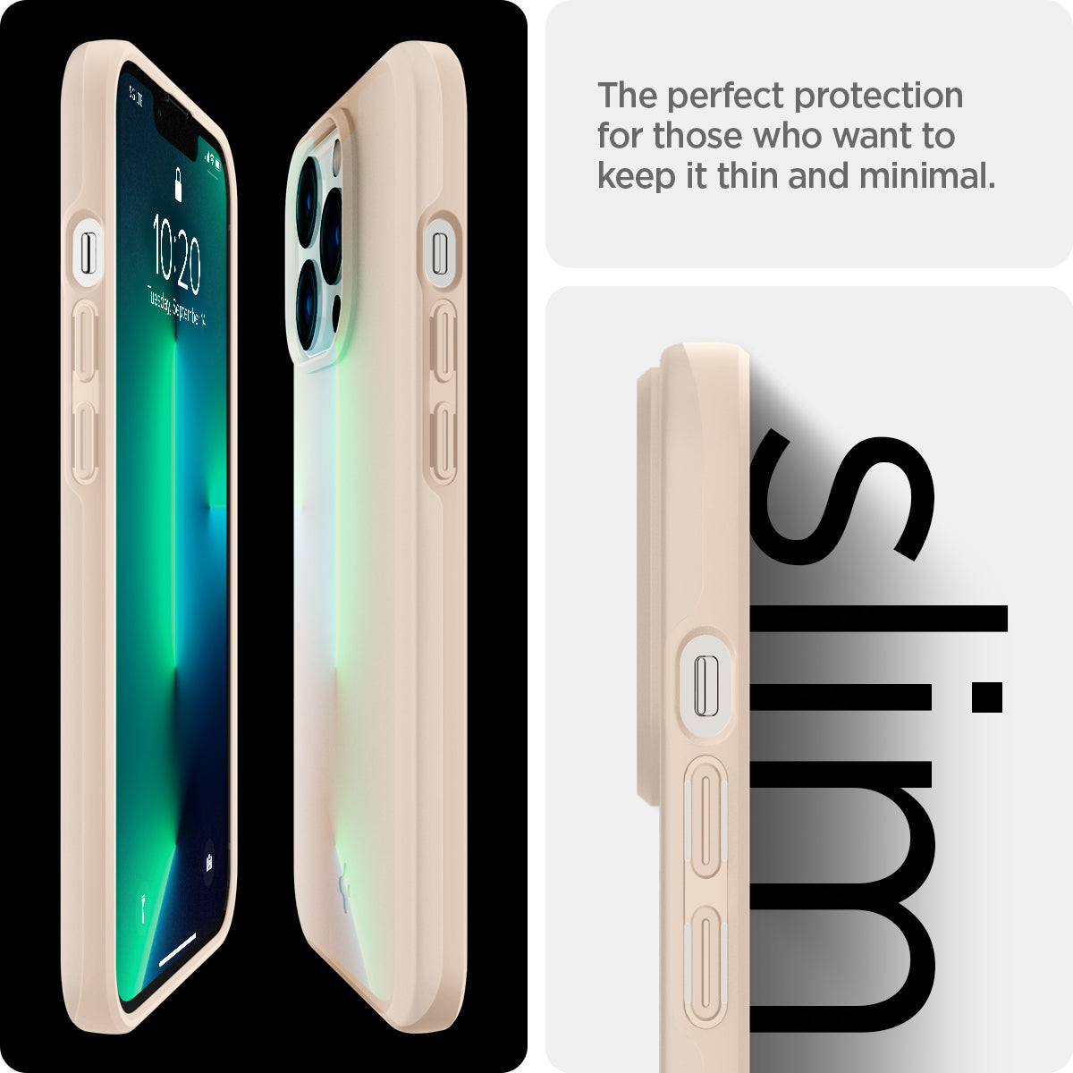 ACS03195 - iPhone 13 Pro Max Case Thin Fit in sand beige showing the perfect protection for those who want to keep it thin and minimal