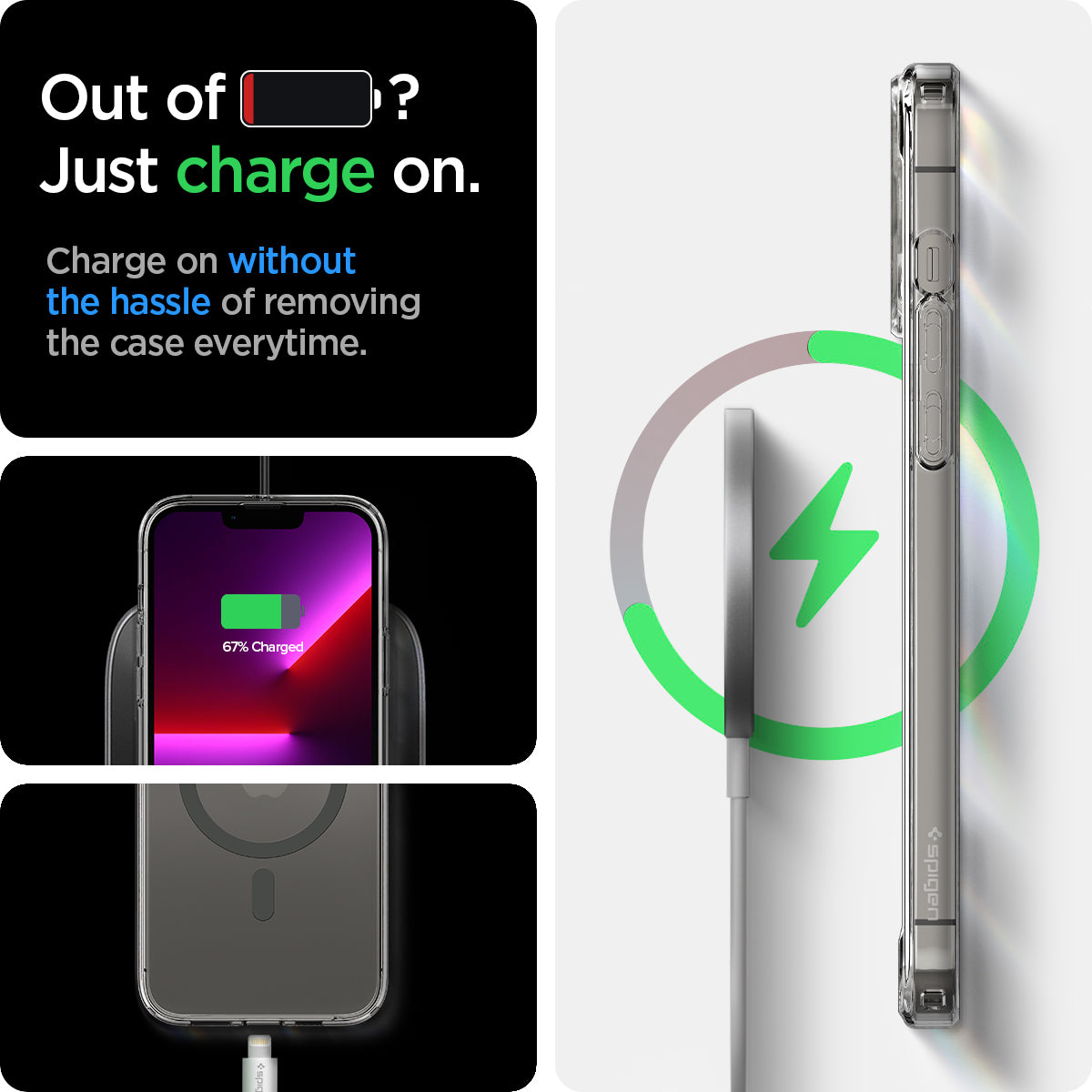 ACS03211 - iPhone 13 Pro Max Case Ultra Hybrid Mag Safe Compatible in graphite showing charging on without the hassle of removing the case every time