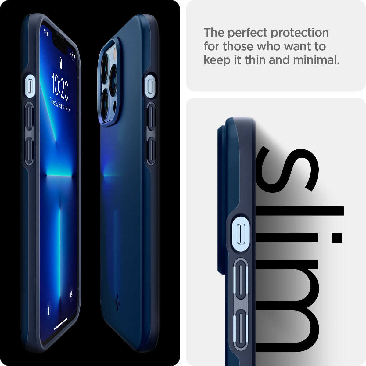 ACS03250 - iPhone 13 Pro Case Thin Fit in navy blue showing the perfect protection for those who want to keep it thin and minimal