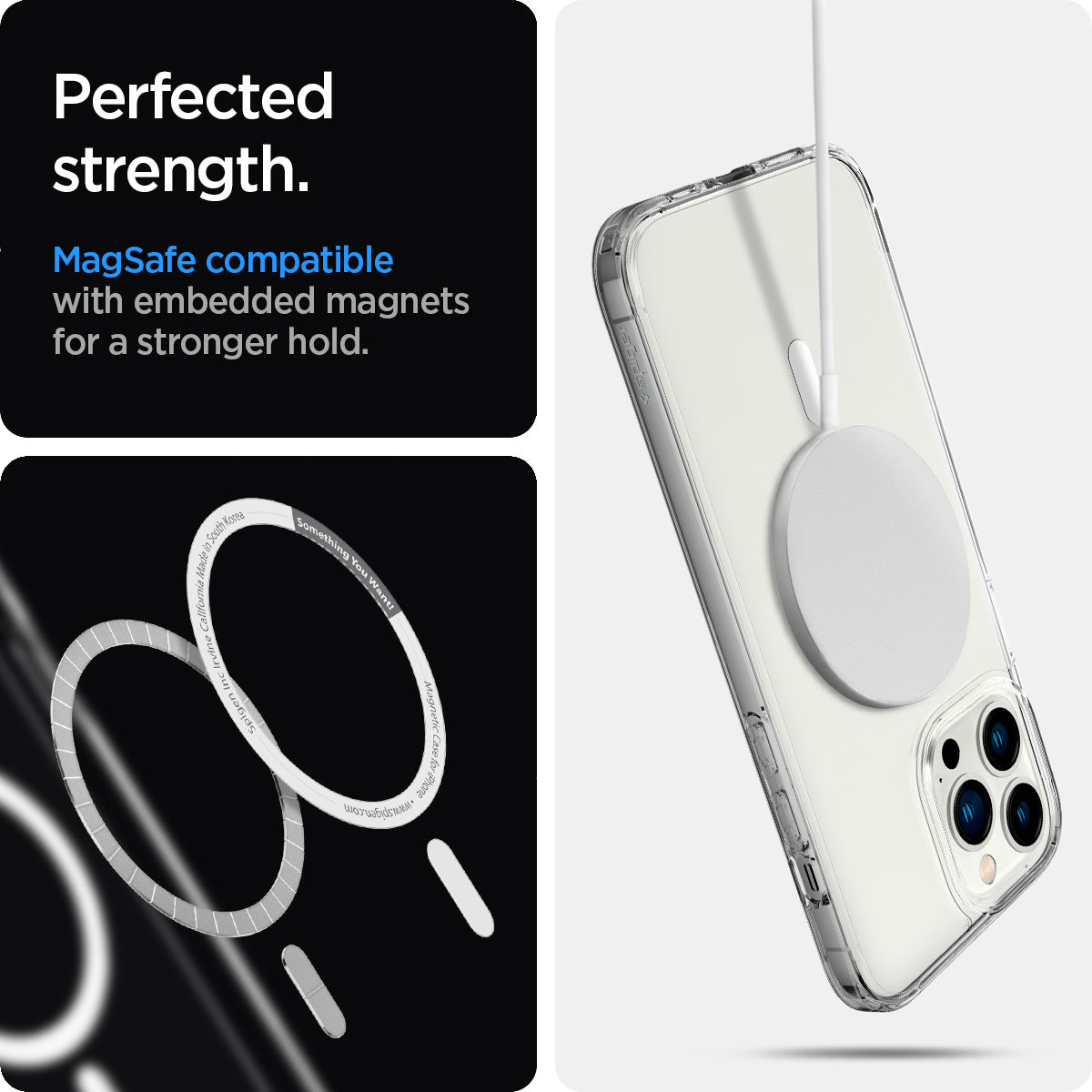 ACS03267 - iPhone 13 Pro Case Ultra Hybrid Mag Safe Compatible in white showing the perfected strength. MagSafe compatible with embedded magnets for a stronger hold