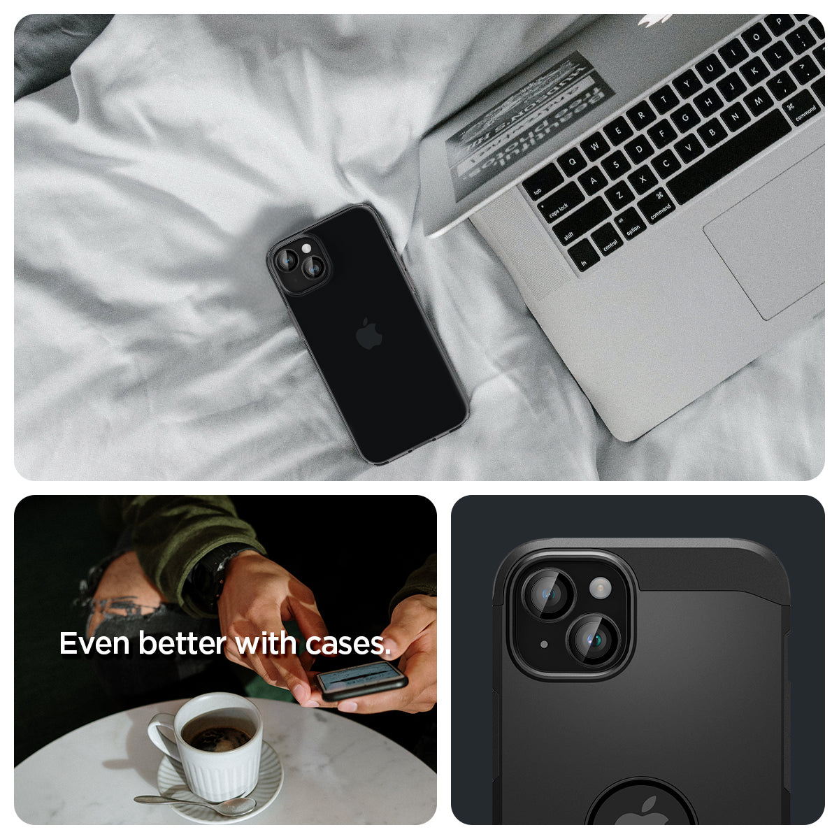 AGL05213 - iPhone 15 / 15 Plus Optik Pro Lens Protector in black even better with cases. show detail.