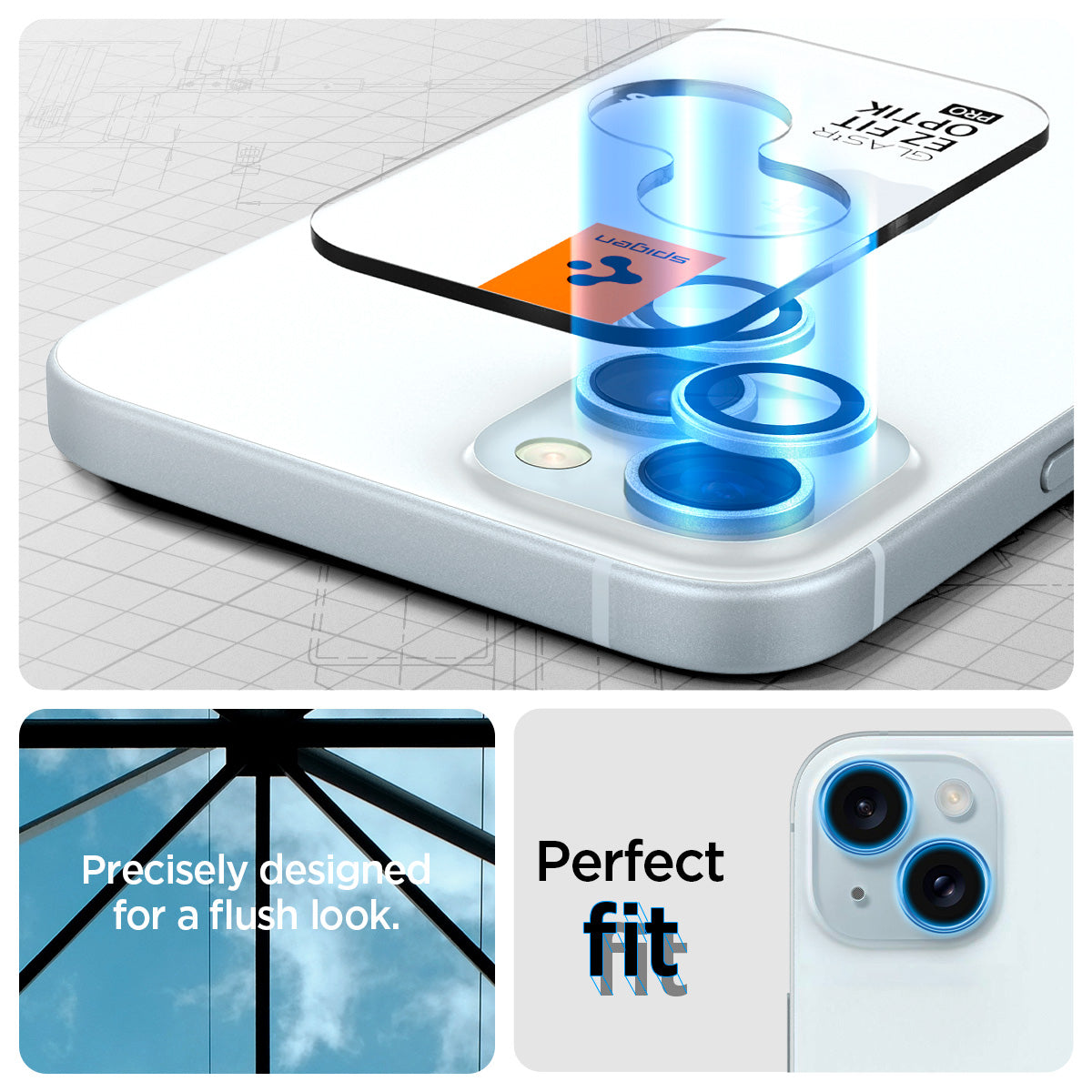 AGL07166 - iPhone 15 / 15 Plus Optik Pro Lens Protector in blue precisely designed for a flush look. perfect fit.