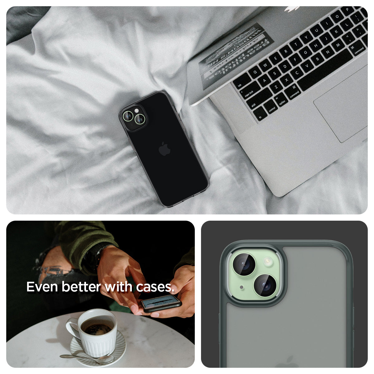 AGL07169 - iPhone 15 Plus Optik Pro EZ Fit Lens Protector in Green even better with cases. show detail.