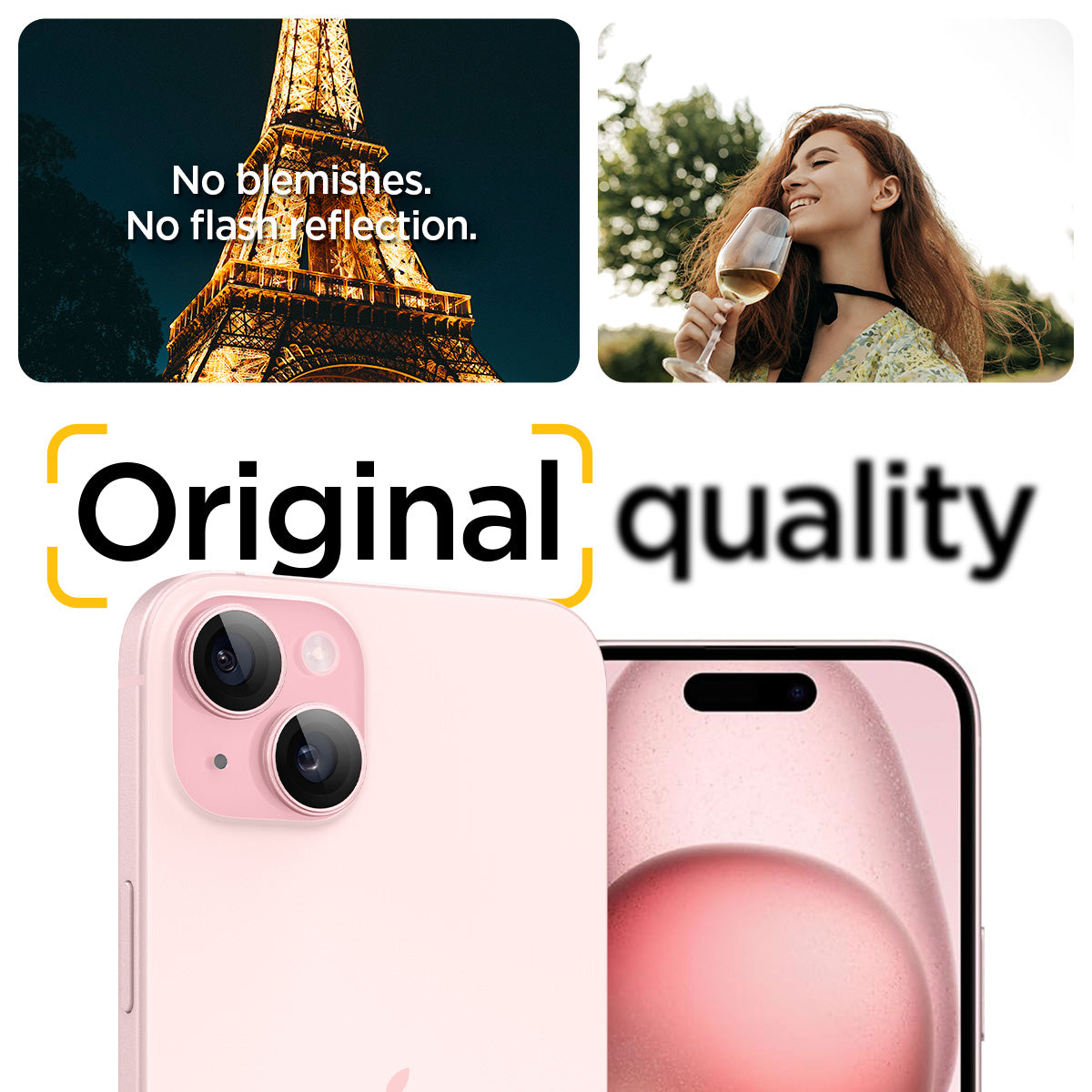 AGL07167 - iPhone 15 Plus Optik Pro EZ Fit Lens Protector in Pinky no blemishes. no flash reflection. original quality.