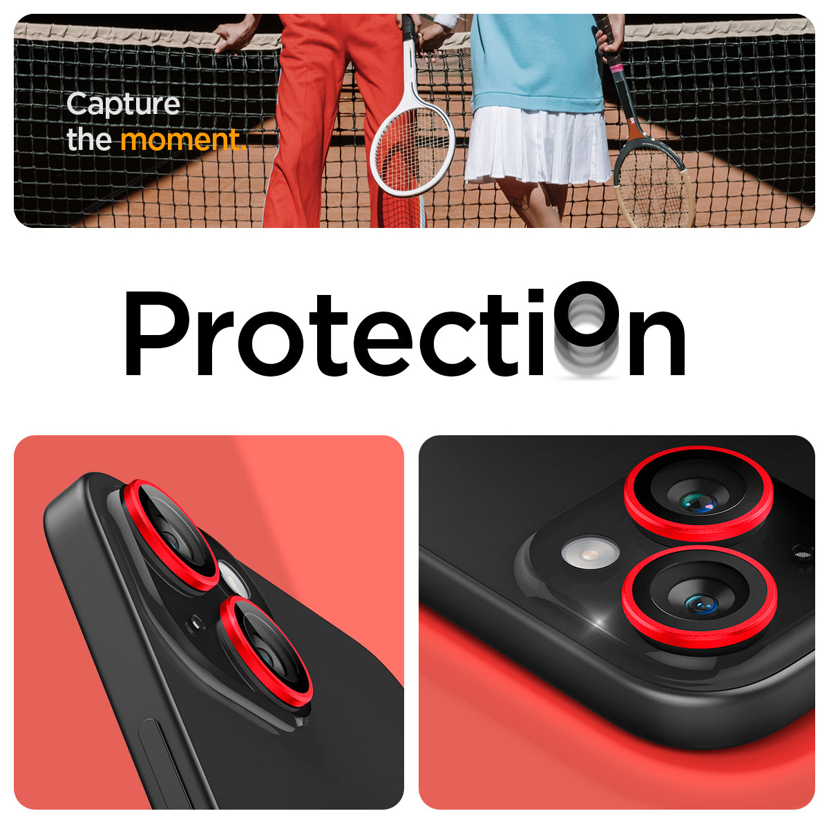 AGL05605 - iPhone 15 / 15 Plus Optik Pro Lens Protector in red capture the moment. protection.