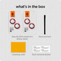 AGL05605 - iPhone 15 / 15 Plus Optik Pro Lens Protector in red what's in the box. Glas.tR EZFit Optik Pro 2Pack (black), Removal tool, Cleaning tool, Dust removal sticker.