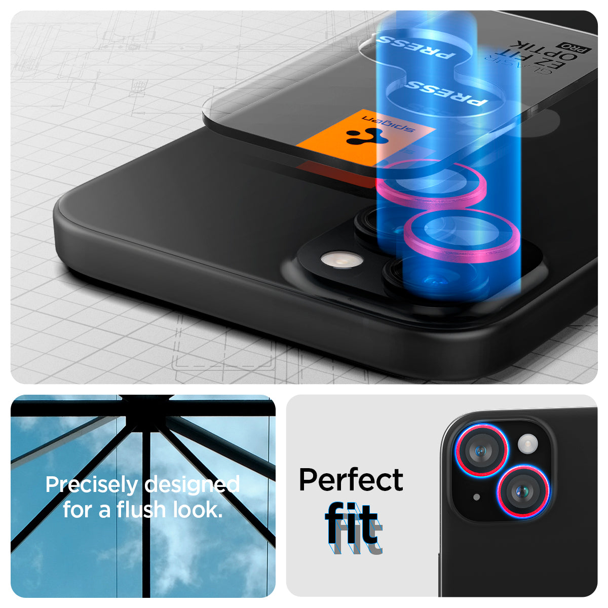 AGL05605 - iPhone 15 / 15 Plus Optik Pro Lens Protector in red precisely designed for a flush look. perfect fit.