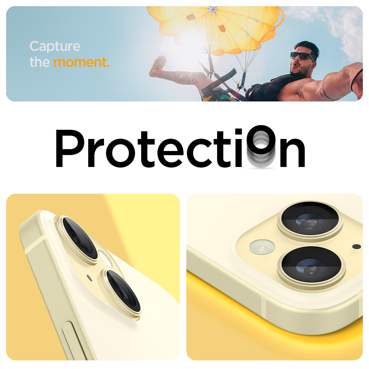 AGL07168 - iPhone 15 Plus Optik Pro EZ Fit Lens Protector in Yellow capture the moment. protection.