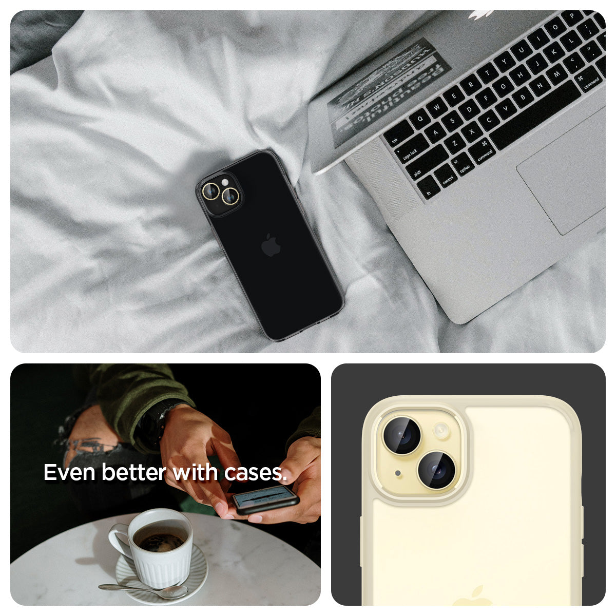 AGL07168 - iPhone 15 Plus Optik Pro EZ Fit Lens Protector in Yellow even better with cases. show detail.