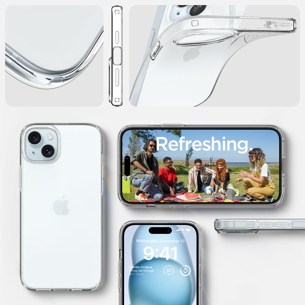 ACS06786 - iPhone 15 Case Liquid Crystal in crystal clear showing the different angles