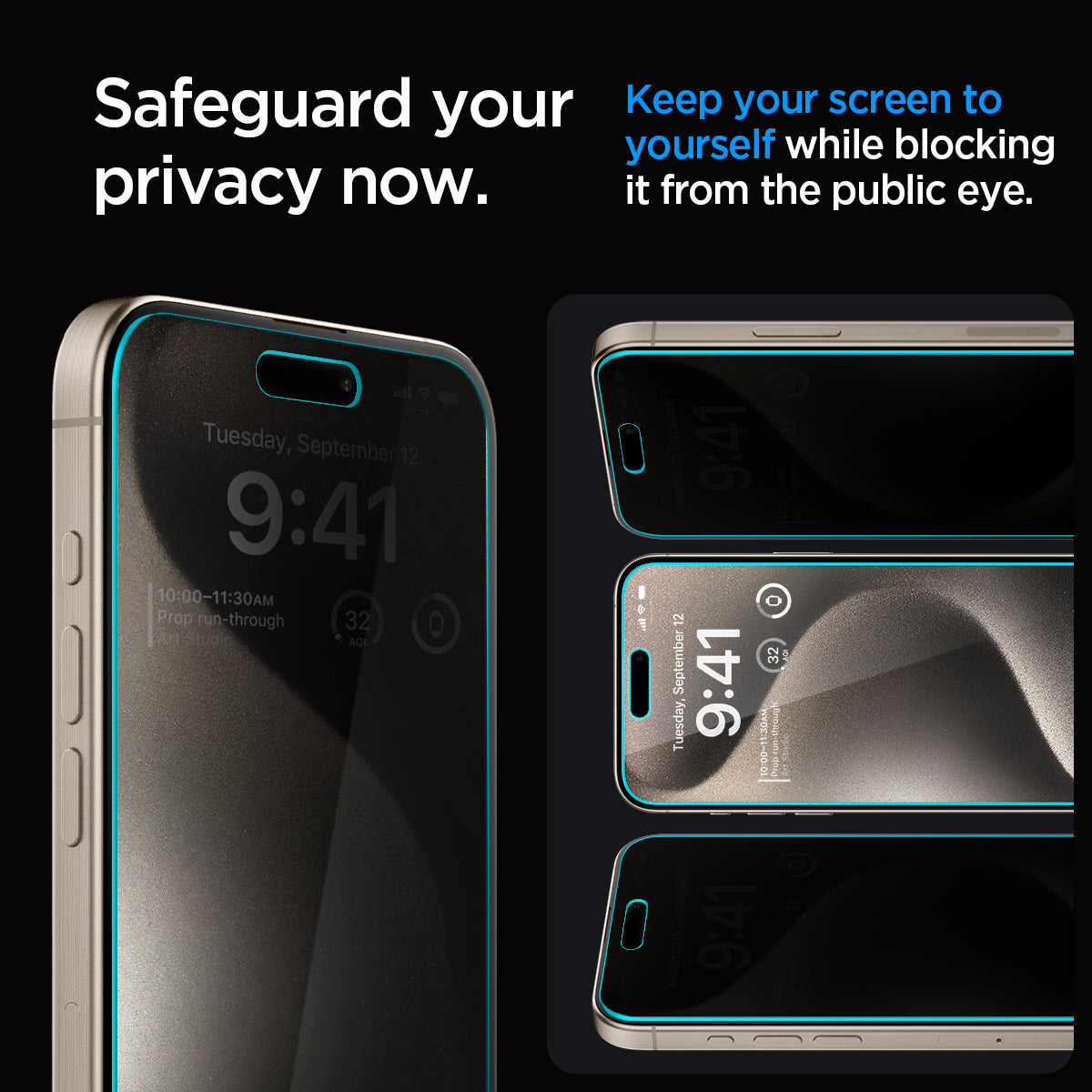 AGL06894 - iPhone 15 Pro Screen Protector EZ FIT GLAS.tR Privacy safe guard your privacy now. keep your screen to yourself while blocking it from the public eye.