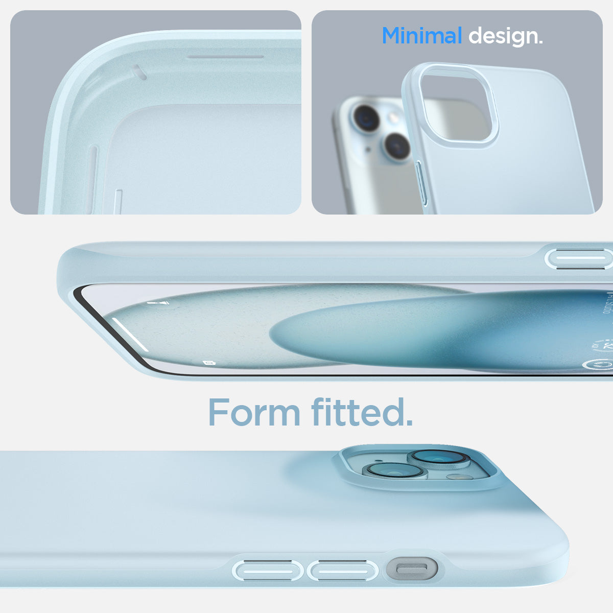 ACS06781 - iPhone 15 Case Thin Fit in mute blue minimal design. form fitted.