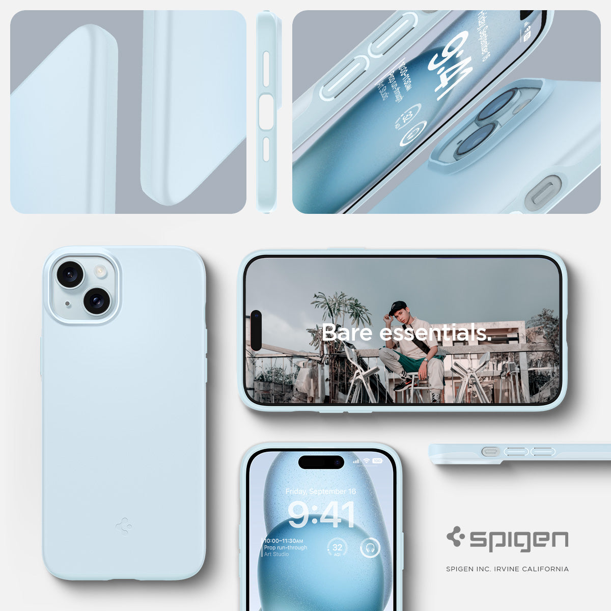 ACS06781 - iPhone 15 Case Thin Fit in mute blue bare essentials. spigen.