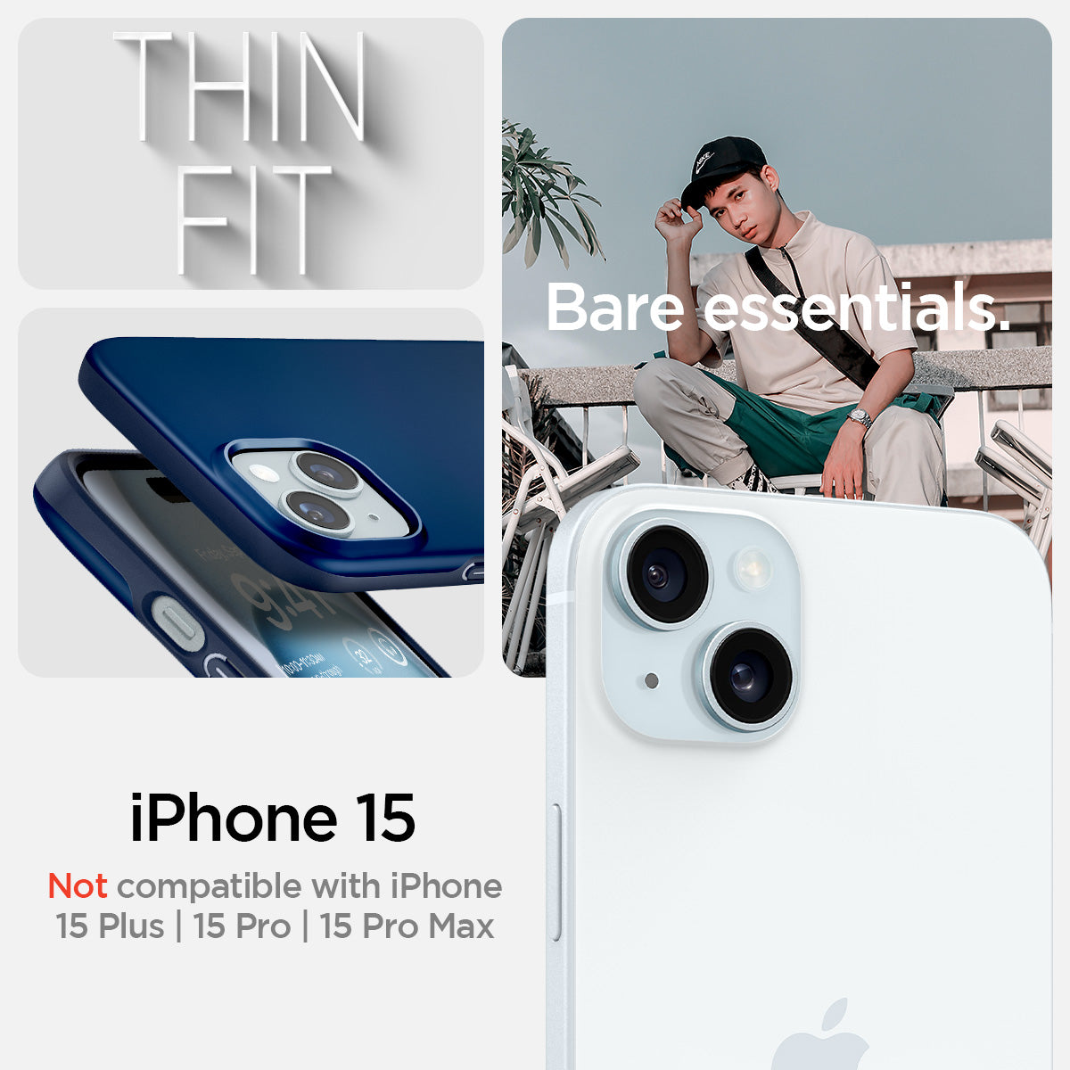 ACS06777 - iPhone 15 Case Thin Fit in navy blue Thin Fit in black thin fit. Bare essentials. compatibility only with iPhone 15. Not compatible with iPhone 15 Plus | 15 Pro | 15 Pro Max