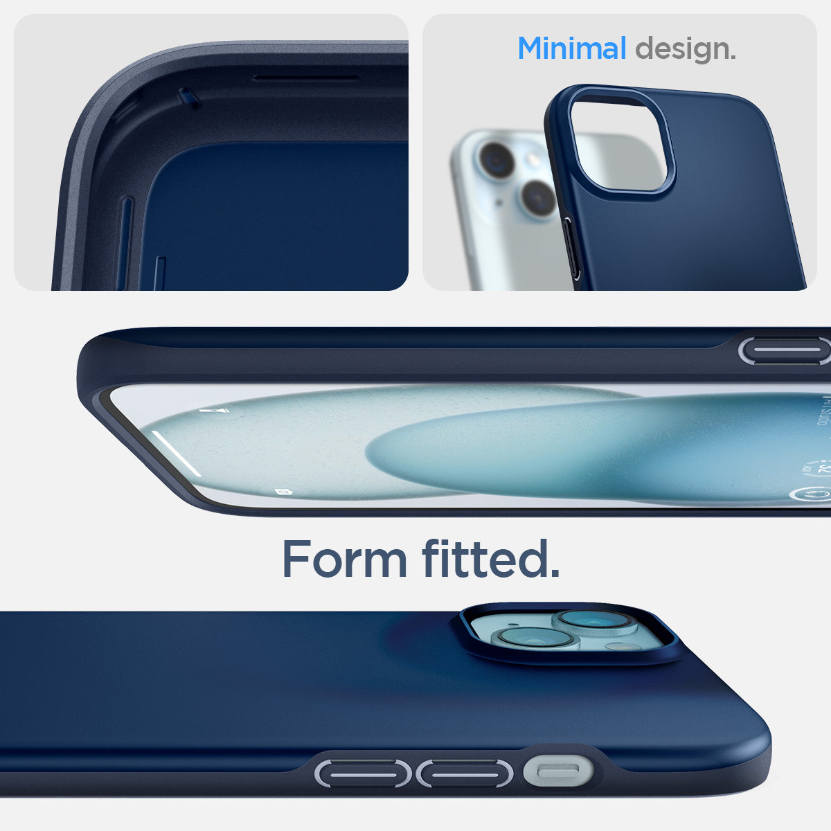 ACS06777 - iPhone 15 Case Thin Fit in navy blue minimal design. form fitted.