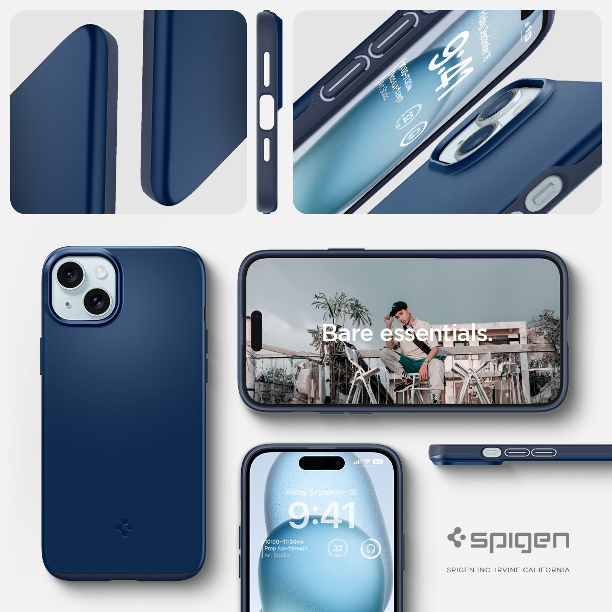 ACS06640 - iPhone 15 Plus Case Thin Fit in navy blue bare essentials. spigen.