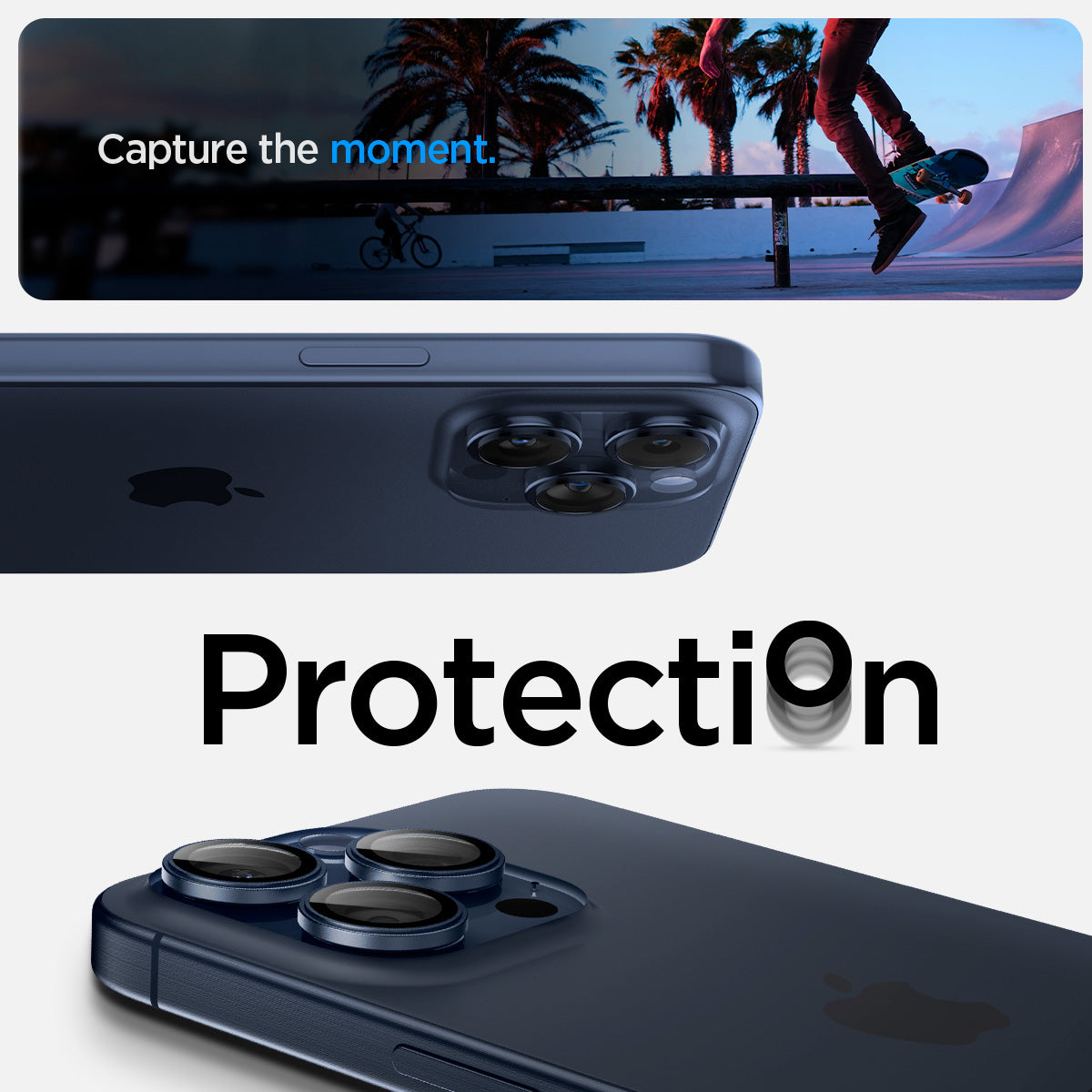 AGL07164 - iPhone 15 Pro / 15 Pro Max Optik Pro Lens Protector in blue titanium capture the moment. protection.