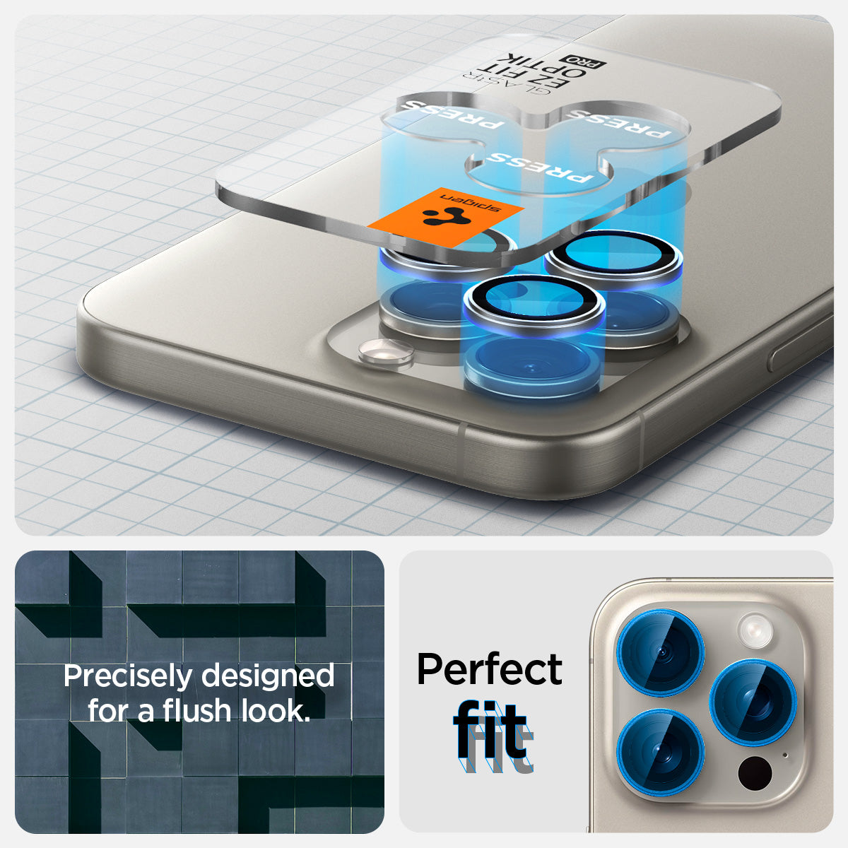 AGL07163 - iPhone 16 Pro / 16 Pro Max Optik Pro Lens Protector in natural titanium precisely designed for a flush look. perfect fit.