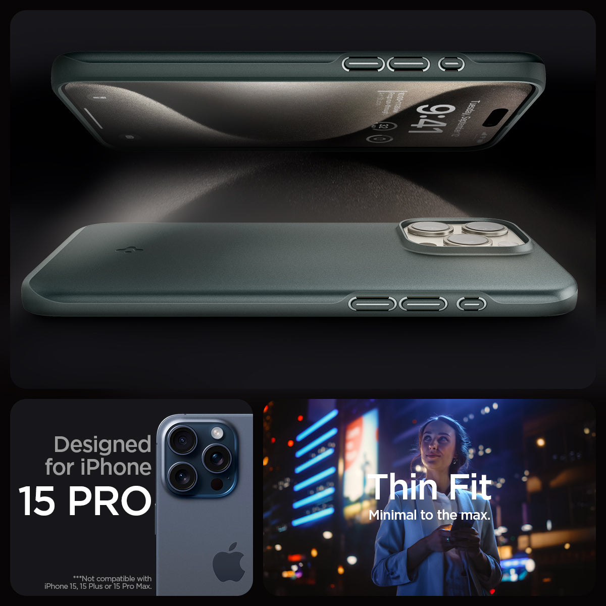 ACS06690 - iPhone 15 Pro Case Thin Fit in abyss green designed for iPhone 15 pro. Thin fit. Minimal to the max.
