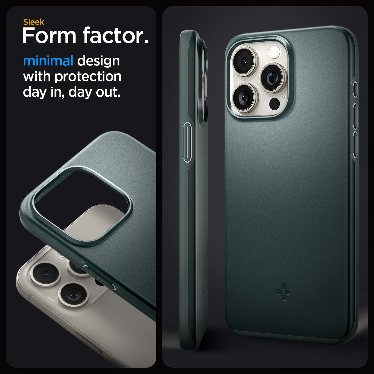ACS06690 - iPhone 15 Pro Case Thin Fit in abyss green sleek form factor. Minimal design with protection day in, day out.