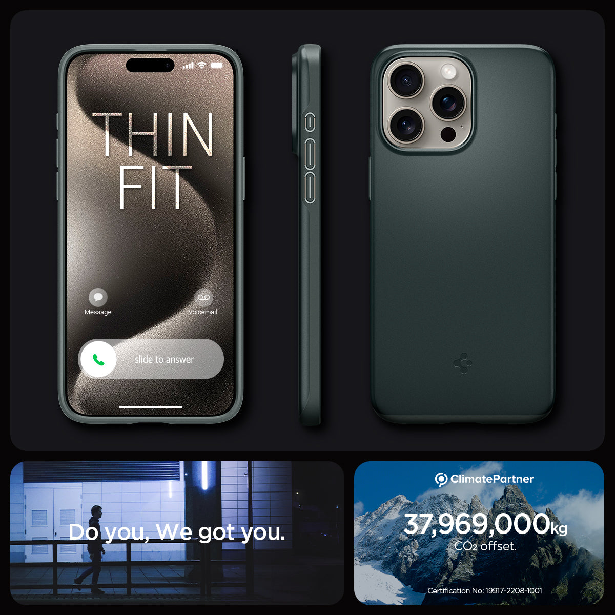 ACS06690 - iPhone 15 Pro Case Thin Fit in abyss green thin fit. do you. we got you.