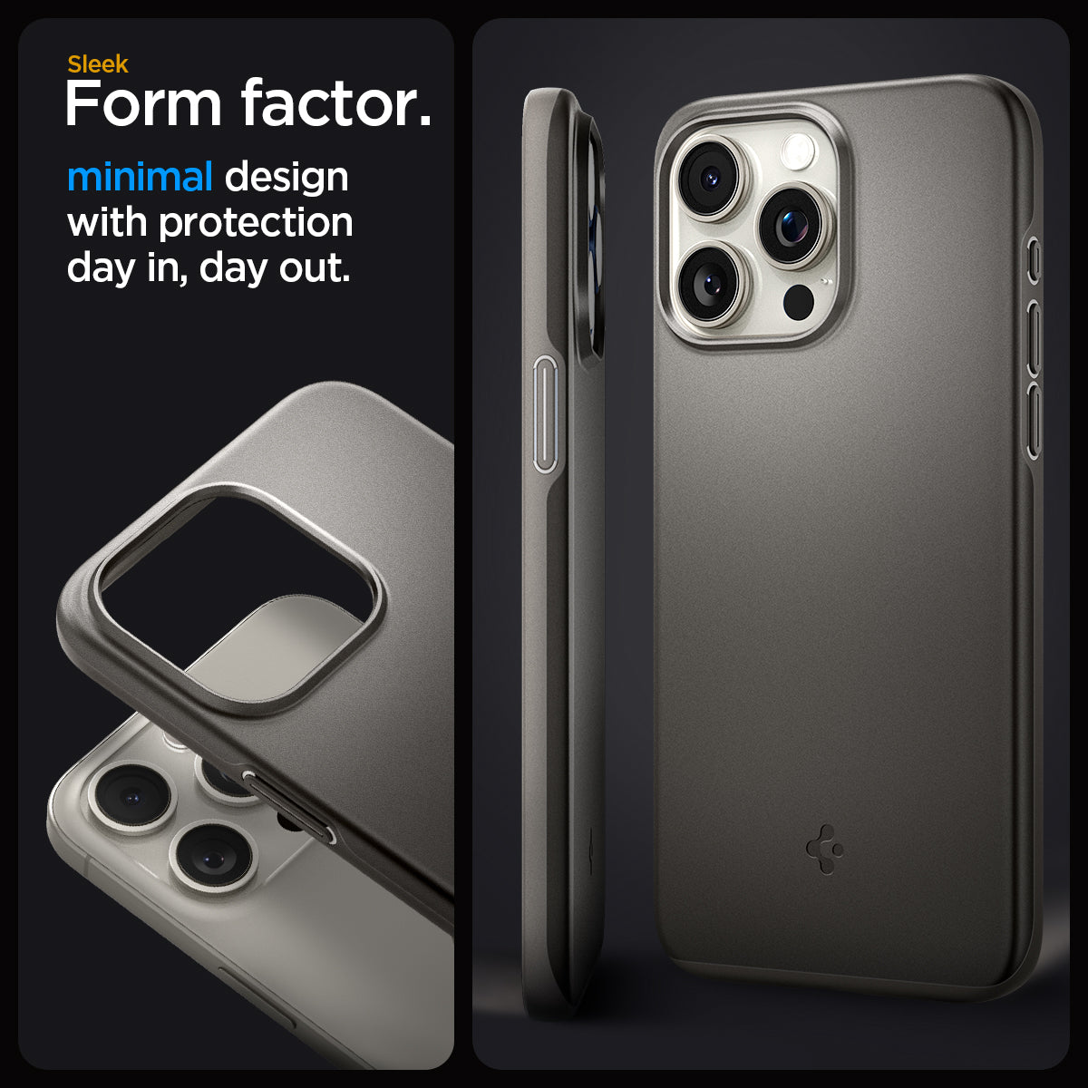 ACS06687 - iPhone 15 Pro Case Thin Fit in gunmetal sleek form factor. Minimal design with protection day in, day out.