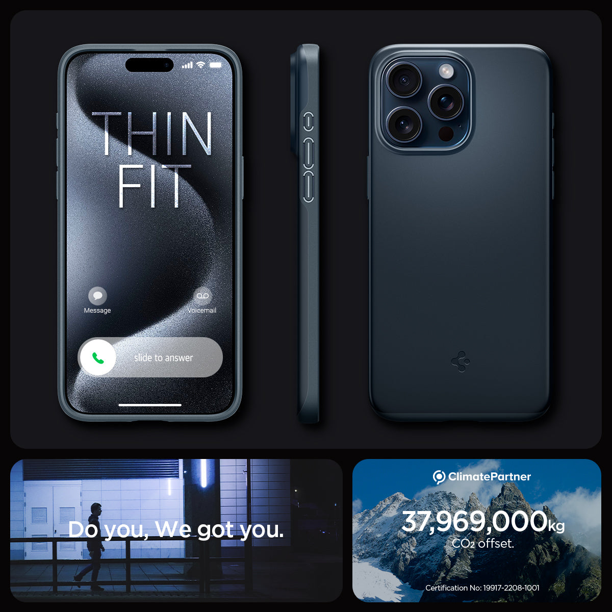 ACS06688 - iPhone 15 Pro Case Thin Fit in metal slate thin fit. do you. we got you.