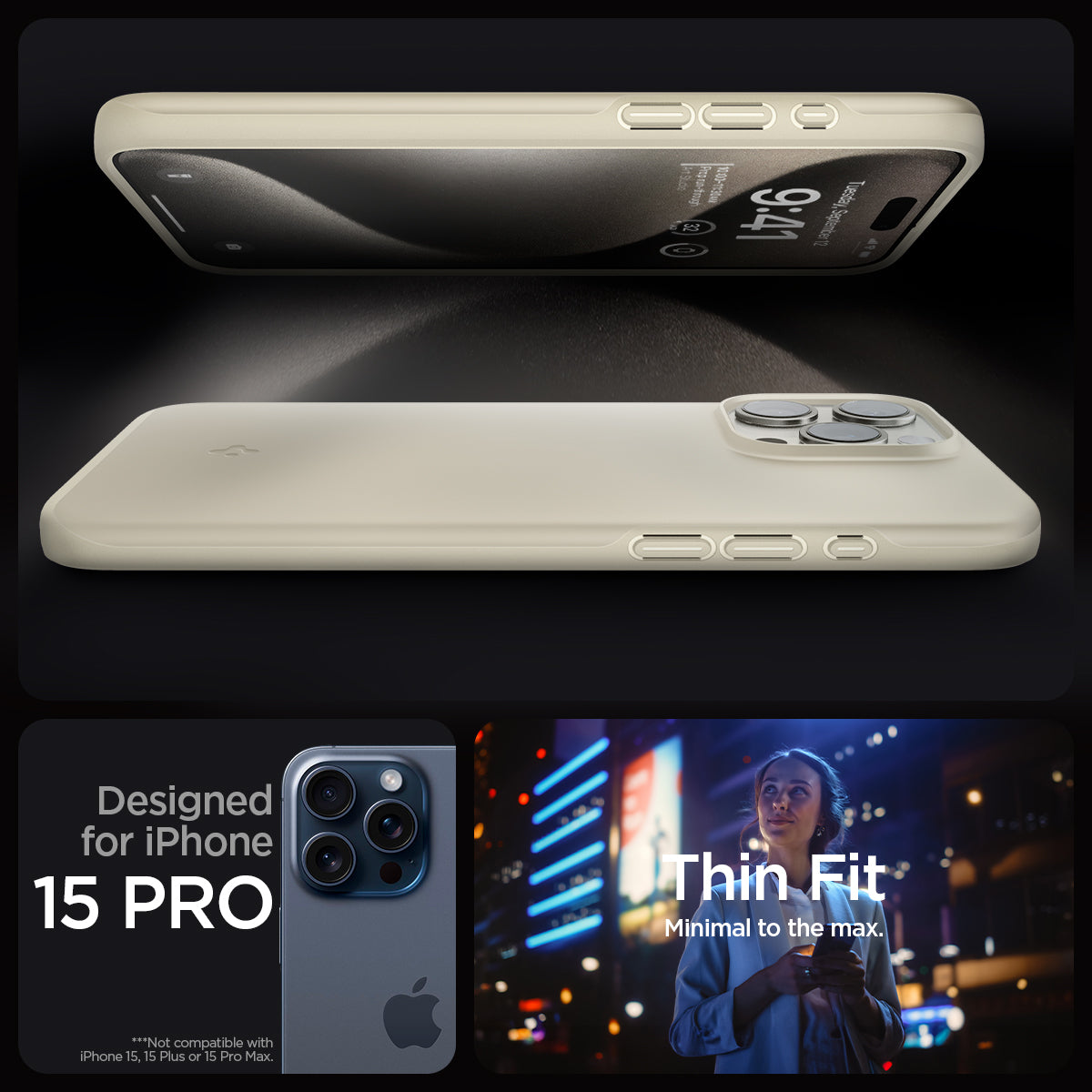 ACS06694 - iPhone 15 Pro Case Thin Fit in mute beige designed for iPhone 15 pro. Thin fit. Minimal to the max.