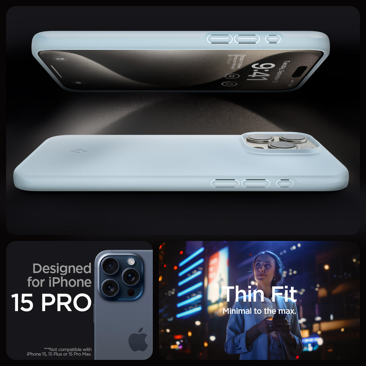 ACS06693 - iPhone 15 Pro Case Thin Fit in mute blue designed for iPhone 15 pro. Thin fit. Minimal to the max.