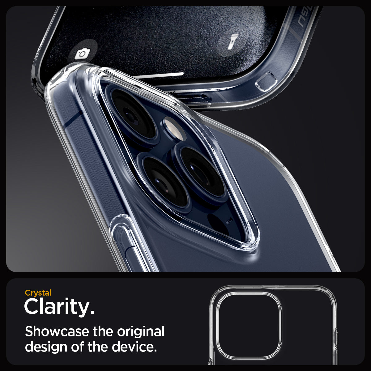 ACS06557 - iPhone 15 Pro Max Case Liquid Crystal in crystal clear showing the crystal clarity. Showcase the original design of the device