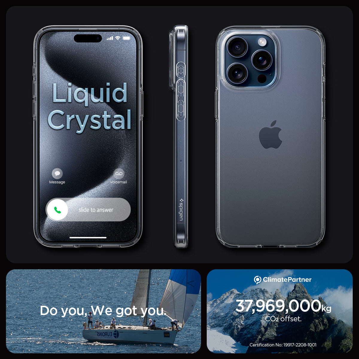 ACS06557 - iPhone 15 Pro Max Case Liquid Crystal in crystal clear showing the different angles