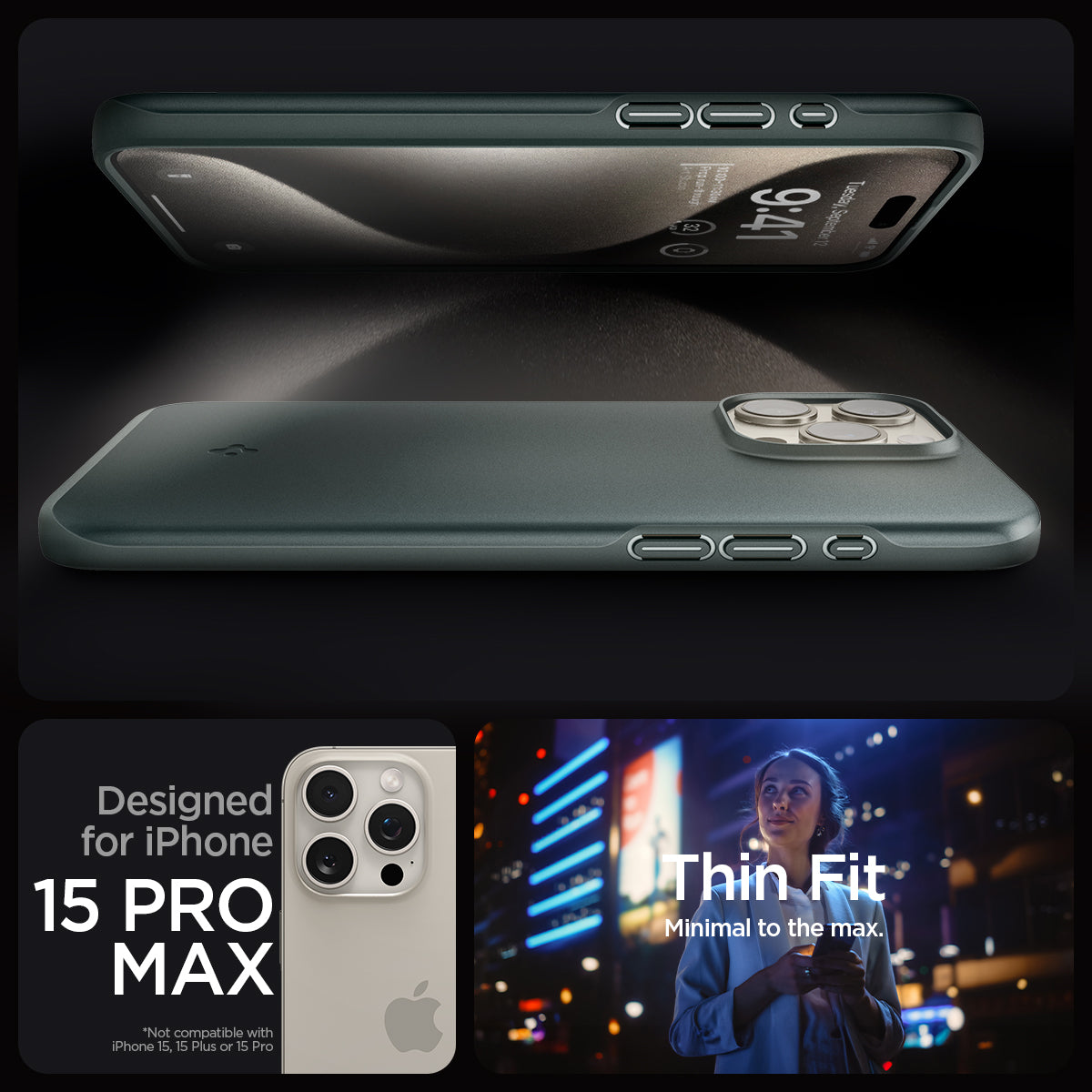ACS06548 - iPhone 15 Pro Max Case Thin Fit in abyss green designed for iPhone 15 pro max. Thin fit. Minimal to the max.